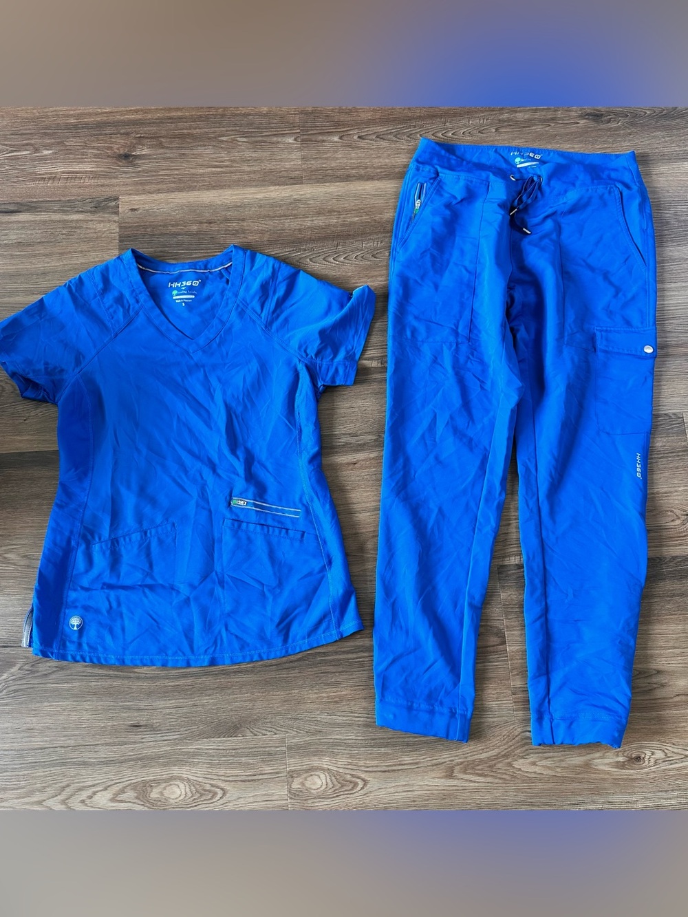 HH360 Healing Hands Scrub Set Serena Top Nikki Bottoms Pants Blue Small Stretch